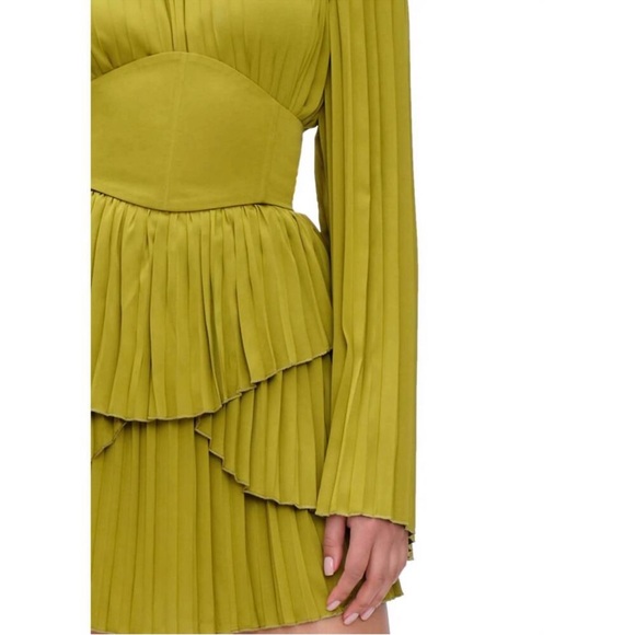 NWT Andrea Iyamah Chartreuse Pleated Mini Dress - Picture 3 of 6